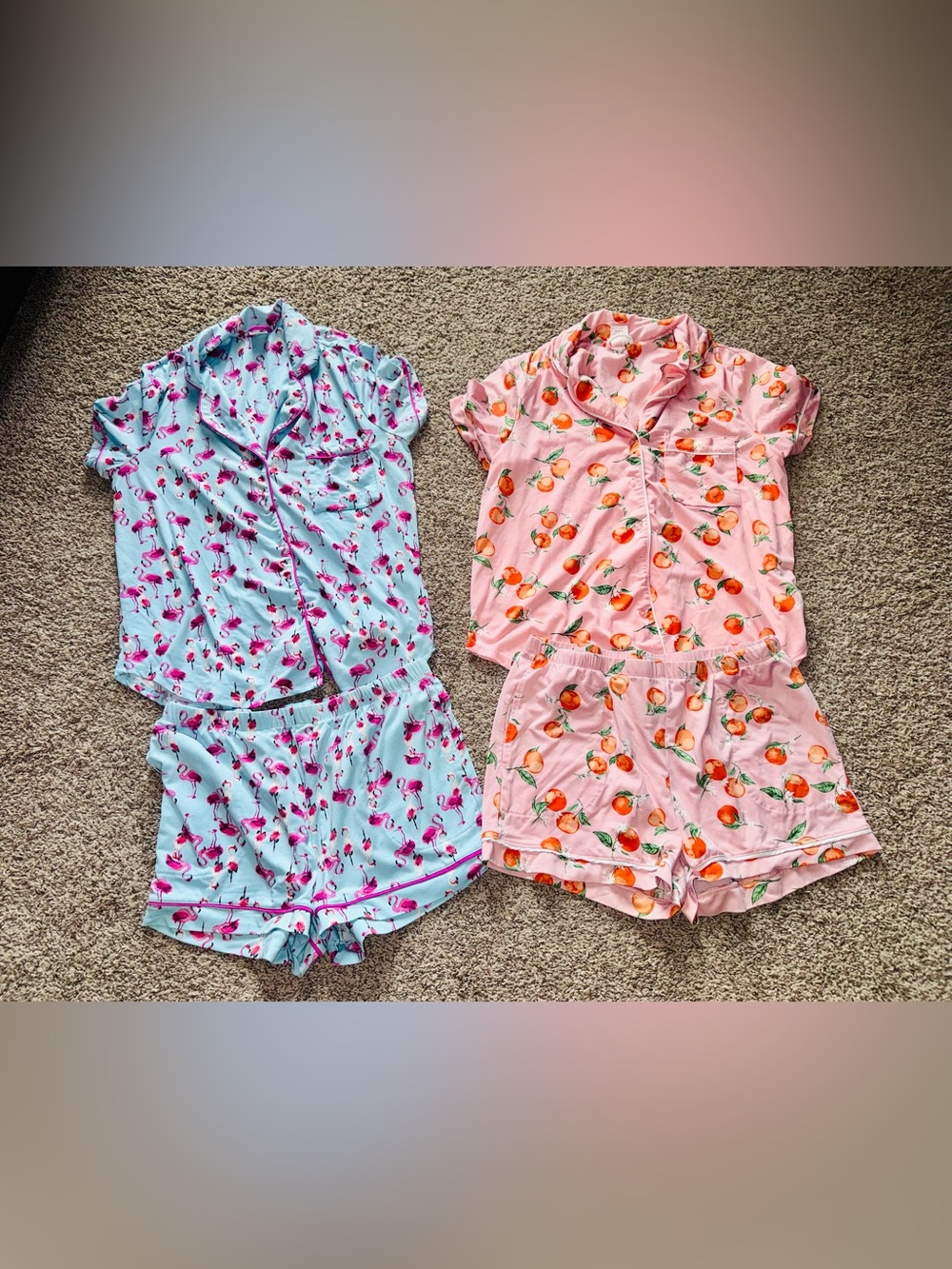 Women’s Pajama Sets- Pink Flamingo & Peach Print